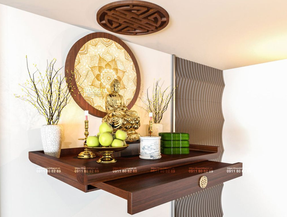 Thiết kế bàn thờ treo tường trong phòng khách nhỏ